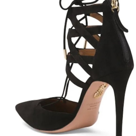 AQUAZZURA Belgravia Suede Black Strappy Heels Stiletto - BRAND NEW NEVER WORN - Picture 6 of 15
